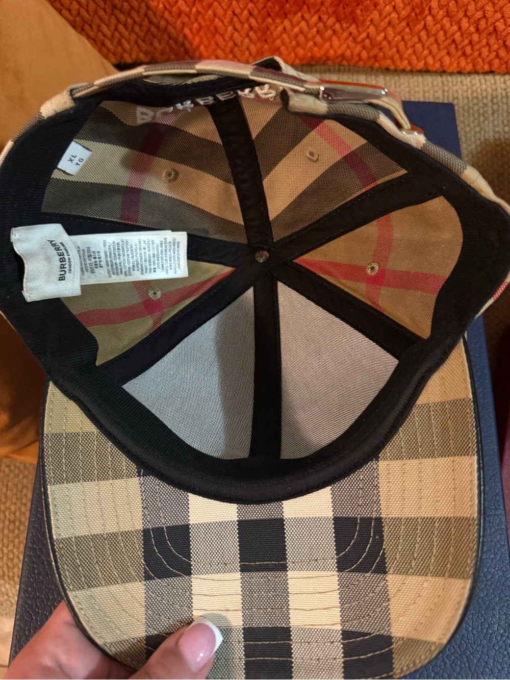 Burberry Tan Plaid Baseball Cap with Red & Black Accents - Picture 3 of 4